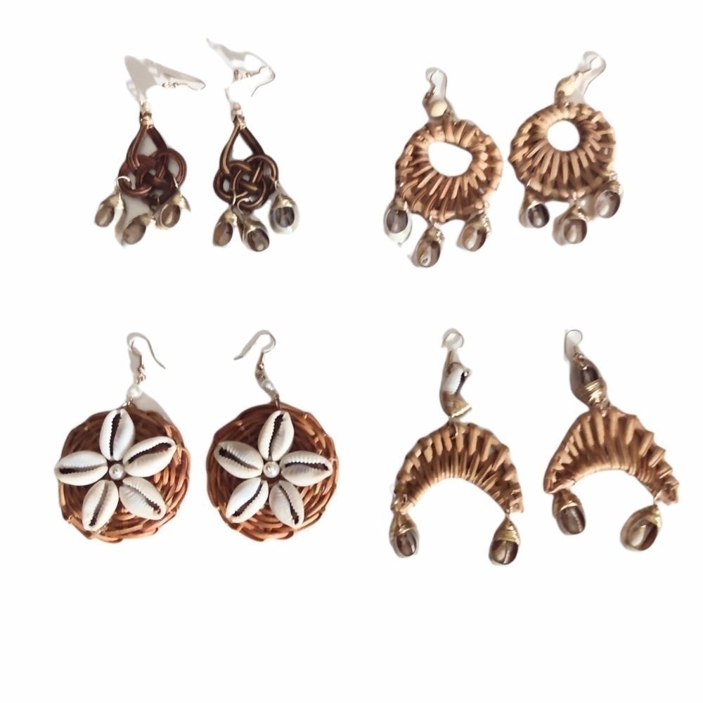 Bohemian Handmade Wooden Shell Earrings 4 Pair